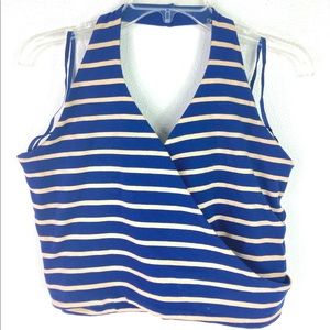 Route 66 Womens Halter crop top Vintage wrap striped Sz XL